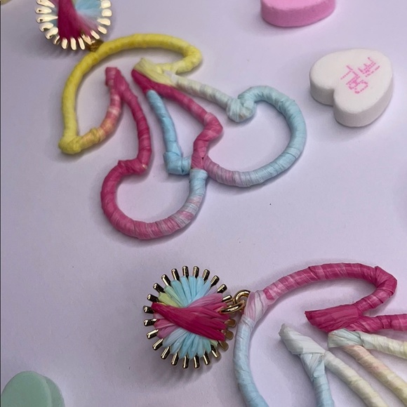 Pink Linen Twine Multicolor Pastel Cherry Shape Post Earrings - Picture 6 of 9